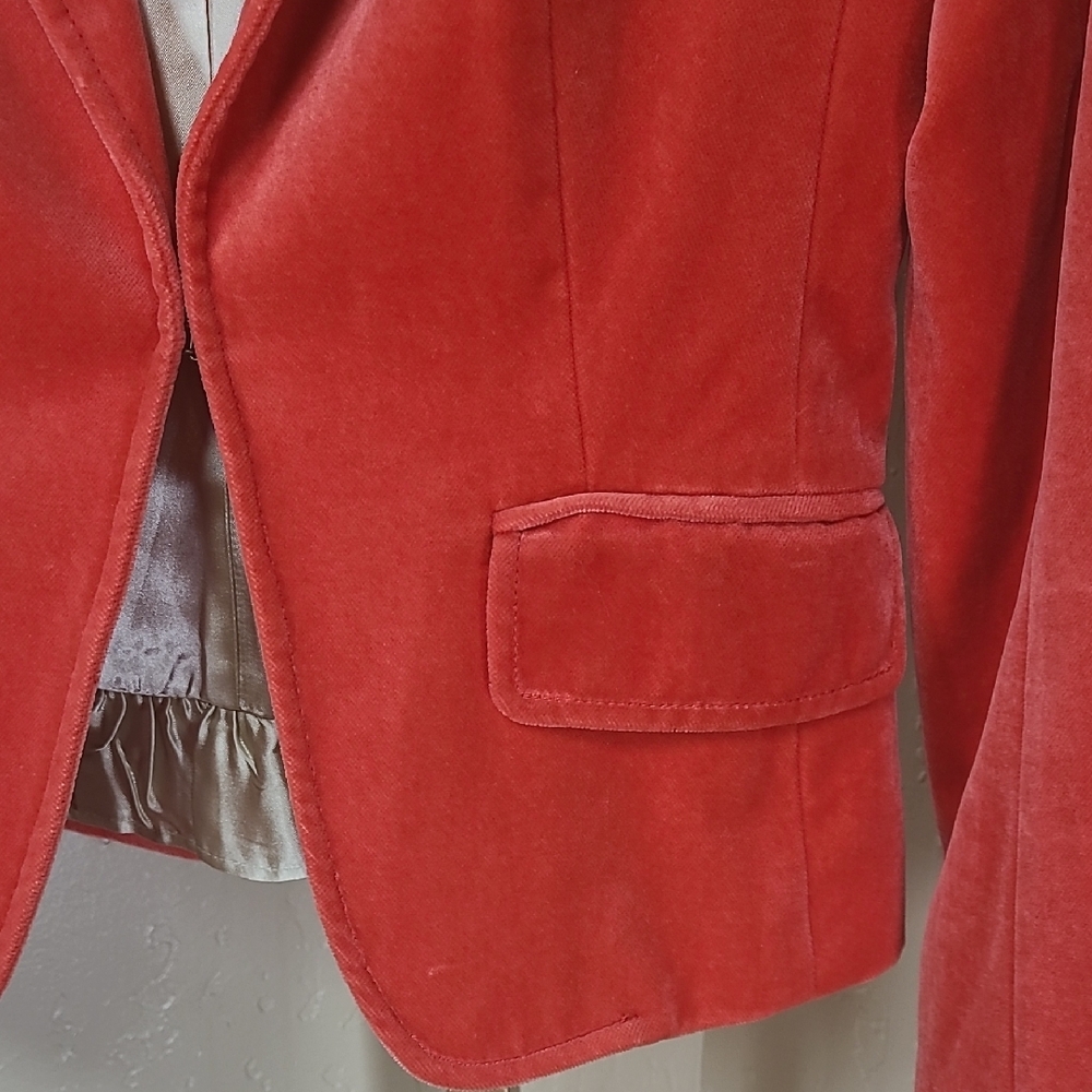 J. Crew 2008 Women's Velvet Dark Coral Red Blazer 100% Cotton - Picture 4 of 16